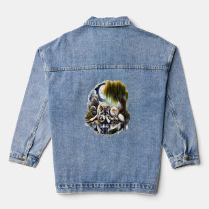 Serene Wolf Family Oasis in Idyllic Nature Denim Jacket
