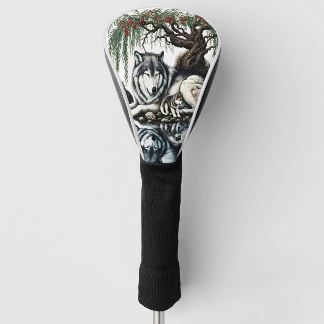 Serene Wolf Family Oasis in Idyllic Nature Golf Head Cover (Front)