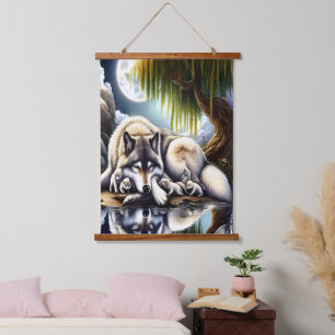 Serene Wolf Family Oasis in Idyllic Nature Hanging Tapestry