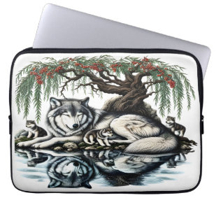 Serene Wolf Family Oasis in Idyllic Nature Laptop Sleeve