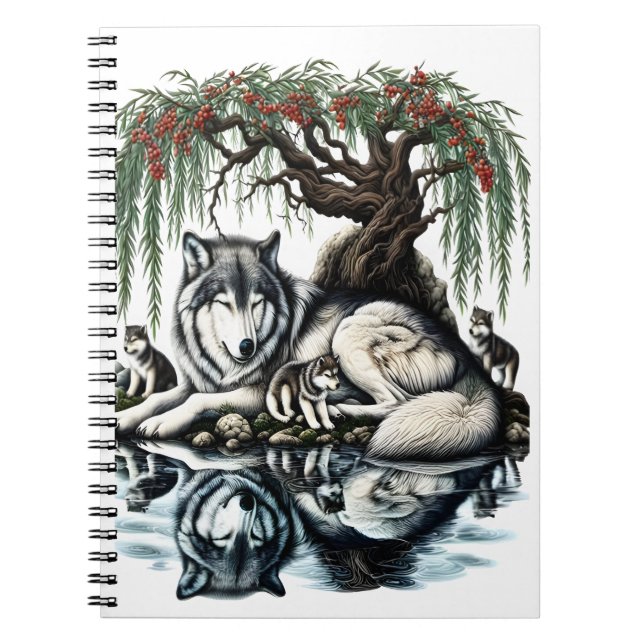 Serene Wolf Family Oasis in Idyllic Nature Notebook (Front)