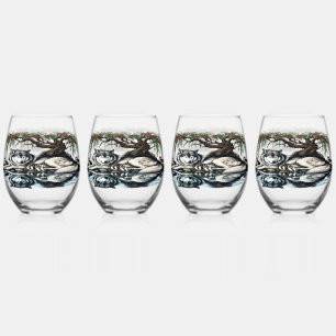 Serene Wolf Family Oasis in Idyllic Nature Stemless Wine Glass