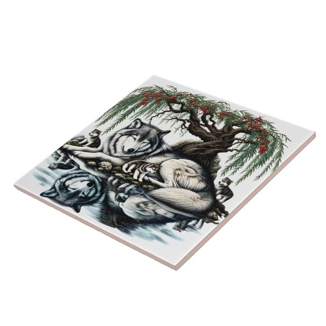 Serene Wolf Family Oasis in Idyllic Nature Tile (Side)