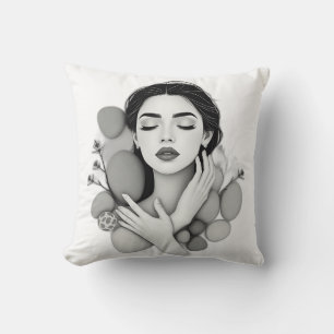 Serene Woman with Stones and Plants Throw Pillow