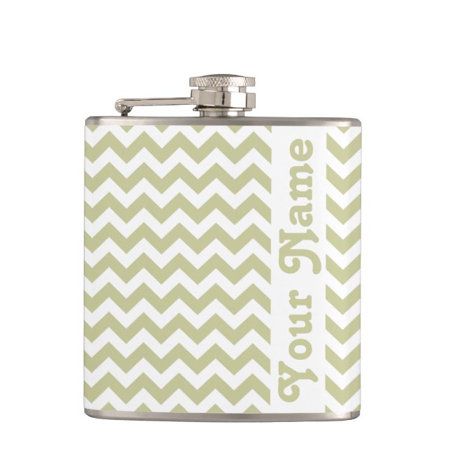 Serengeti Safari Chevron with customizable name Hip Flask (Front)