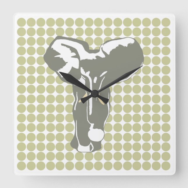 Serengeti Safari Dot with Pop Art Elephant Square Wall Clock (Front)