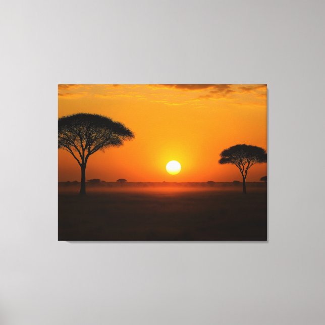 Serengeti sunset above the grassland canvas print (Front)
