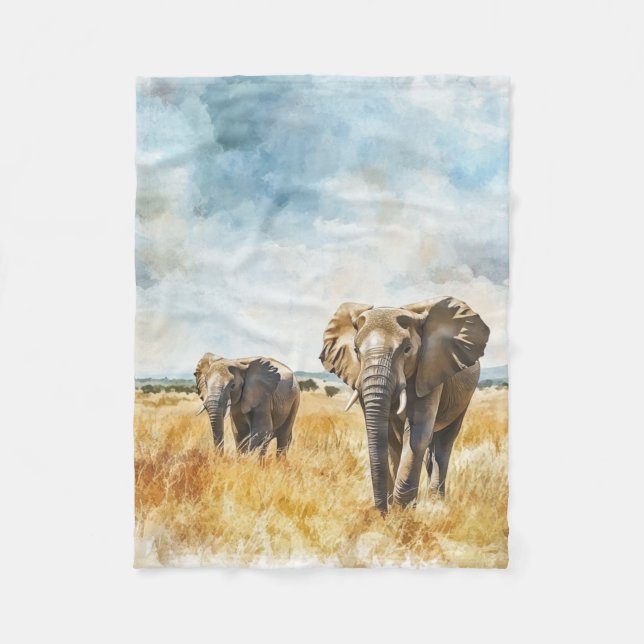 Serengetti Elephants Fleece Blanket (Front)