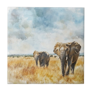 Serengetti Elephants Tile