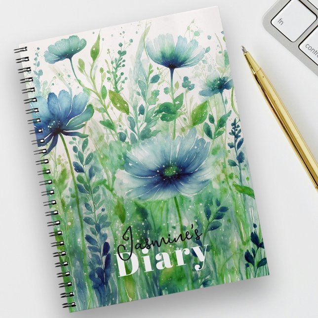 Sérénité Bleu Floral Aquarelle Élégante Journal (Créateur téléchargé)