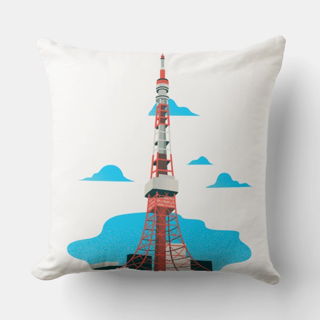 "Sérénité Skyline : Coussin Tour Bleue" (Recto)