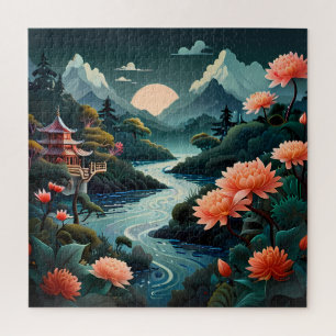 "Serenity at Sunset: Traditional Chinese Art Jigsaw Puzzle