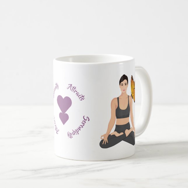 Serenity Attracts Serendipity Yoga Butterfly Love Coffee Mug (Front Right)