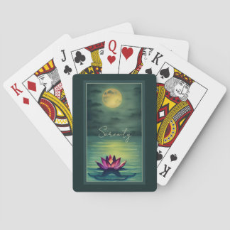 Serenity - Beautiful Lotus Flower and a Full Moon Playing Cards
