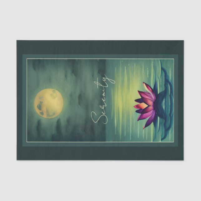 Serenity - Beautiful Lotus Flower and a Full Moon Tissue Paper (Front)