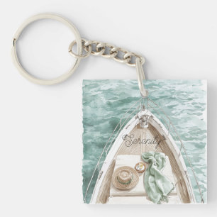 Serenity Calm Ocean Boat Keychain