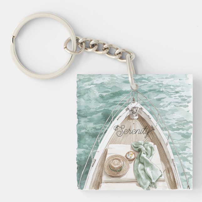 Serenity Calm Ocean Boat Keychain (Front)
