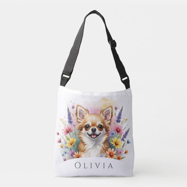 Serenity Chihuahua flowers Personalized Tote bag (Front)