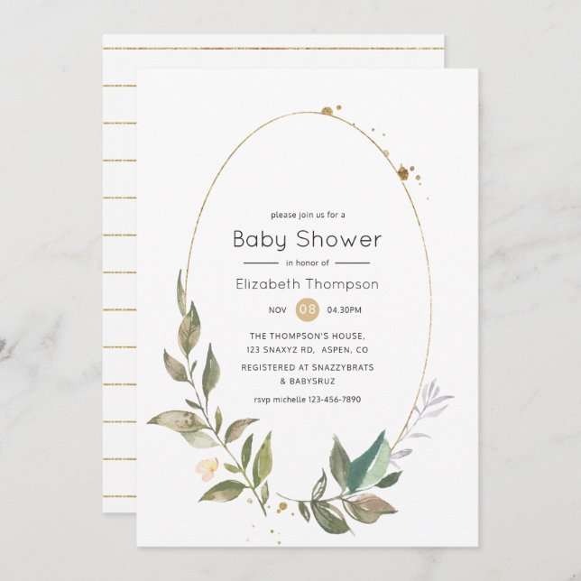 Serenity Greenery Geometric Baby Shower Invitation (Front/Back)