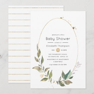 Serenity Greenery Geometric Baby Shower Invitation