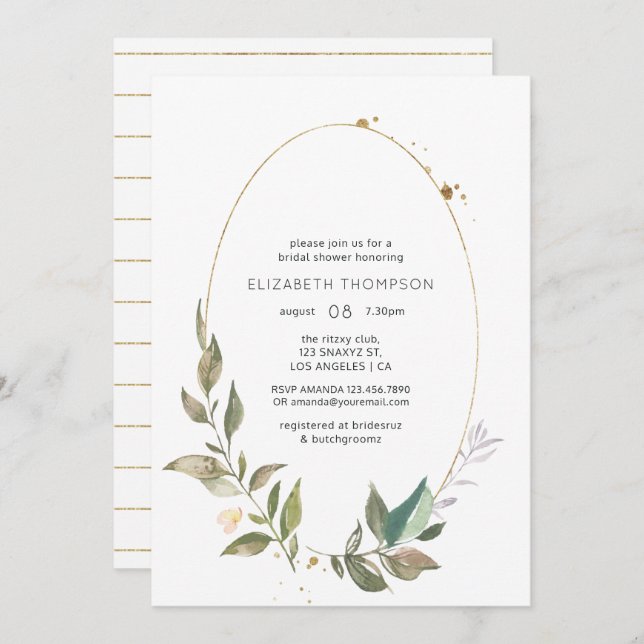 Serenity Greenery Geometric Bridal Shower Invitation (Front/Back)