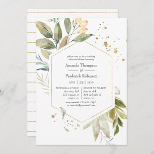 Serenity Greenery Geometric Rehearsal Dinner Invitation