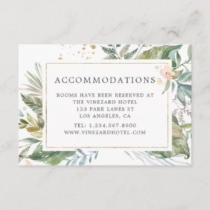 Serenity Greenery Geometric Wedding Accommodations Enclosure Card