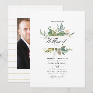 Serenity Greenery Geometric Wedding Photo Invitation