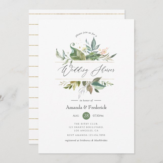 Serenity Greenery Geometric Wedding Shower Invitation (Front/Back)
