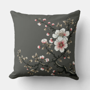 Serenity in Bloom Cherry Blossom Branch (grey) Throw Pillow