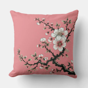 Serenity in Bloom Cherry Blossom Branch (pink) Throw Pillow