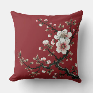 Serenity in Bloom Cherry Blossom Branch (red) Throw Pillow