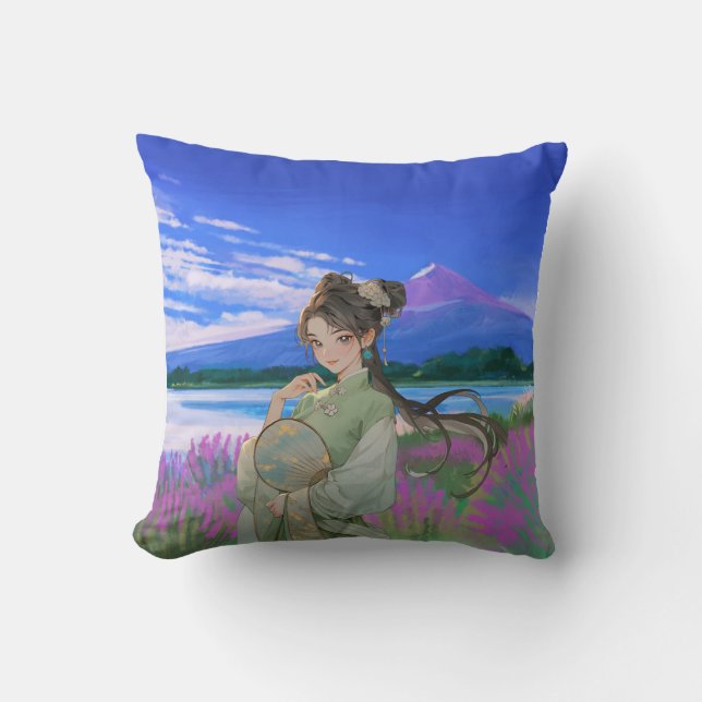 Serenity in Bloom – Elegant Landscape Throw Pillow (Front)