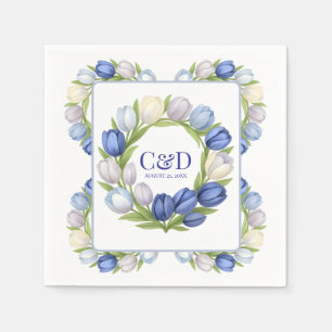 Serenity in Bloom Pastel Tulip Cobalt Blue Wedding Napkin