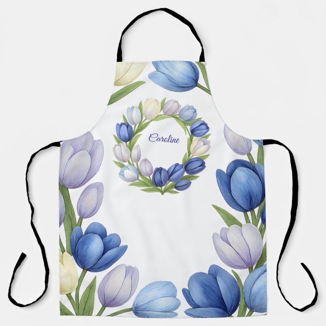 Serenity in Bloom Pastel Tulip Floral Home Decor Apron (Front)