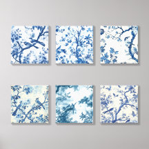 Serenity in Blue: Chinoiserie Bird Art Set