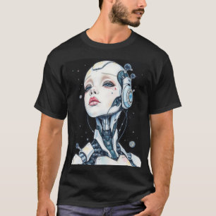 Serenity in Chrome: A Syd Mead-Inspired Portrait T-Shirt
