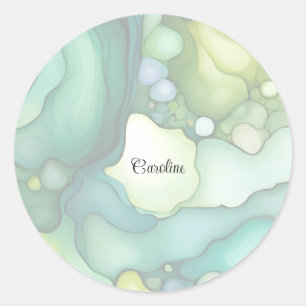 Serenity in Green Abstract Flowing Forms Classic Round Sticker