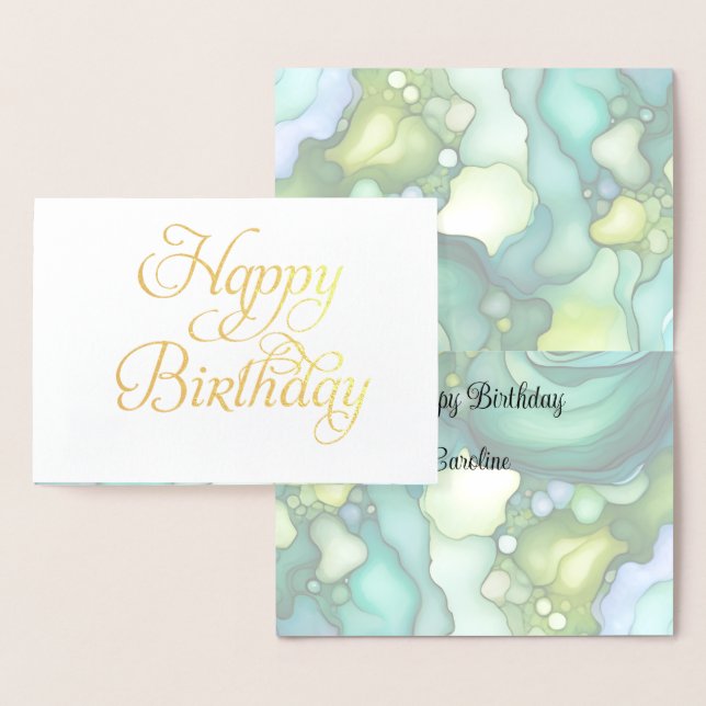 Serenity in Green Abstract Flowing Forms Foil Card (Display)