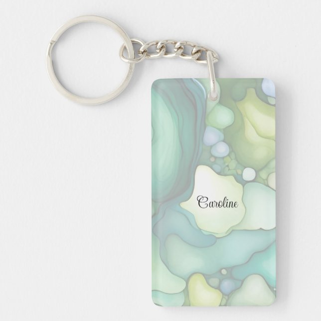 Serenity in Green Abstract Flowing Forms Keychain (Front)