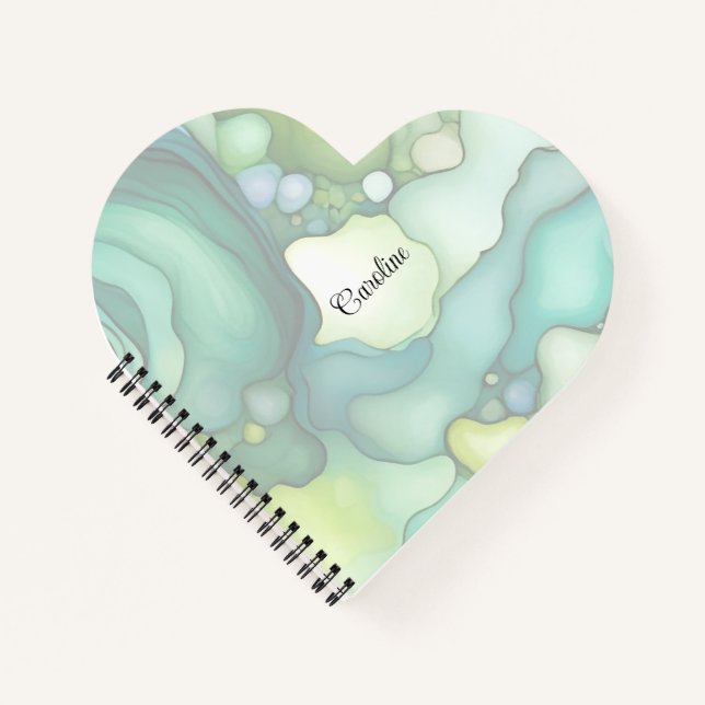 Serenity in Green Abstract Flowing Forms Notebook (Front)