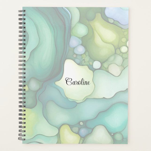 Serenity in Green Abstract Flowing Forms Planner (Front)