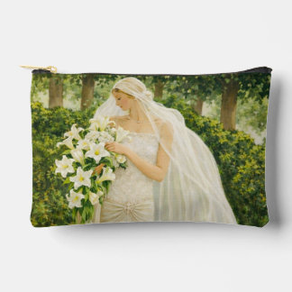 Serenity in Ivory: A Bride in a Garden Reverie Accessory Pouch