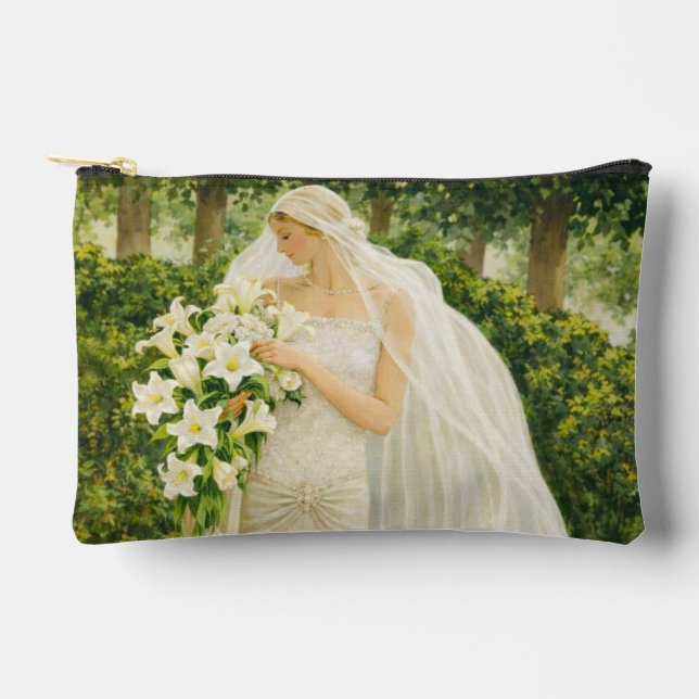 Serenity in Ivory: A Bride in a Garden Reverie Accessory Pouch (Front)