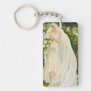 Serenity in Ivory: A Bride in a Garden Reverie Keychain