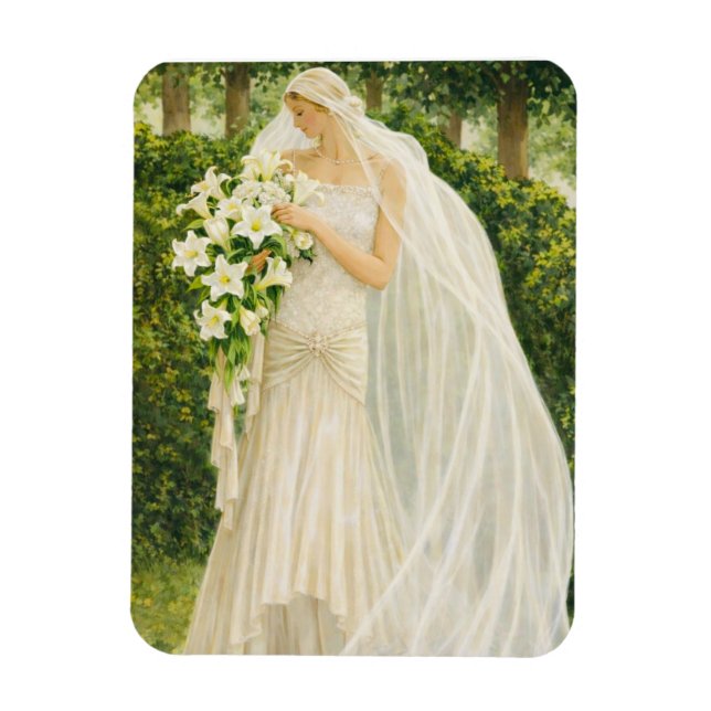 Serenity in Ivory: A Bride in a Garden Reverie Magnet (Vertical)