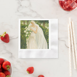 Serenity in Ivory: A Bride in a Garden Reverie Napkin