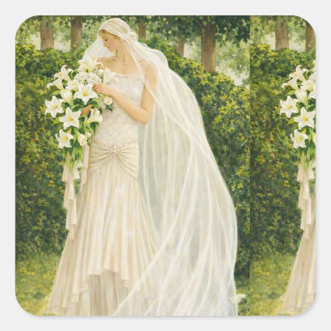 Serenity in Ivory: A Bride in a Garden Reverie Square Sticker (Front)