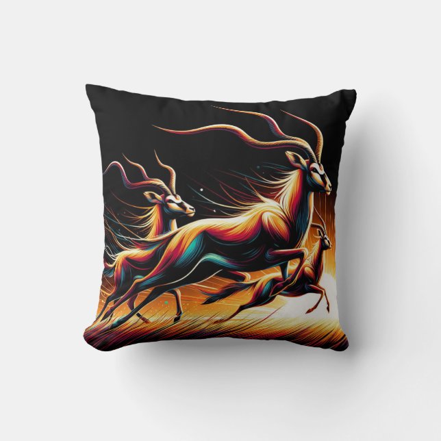 Serenity in Motion Antelope-Inspired Throw Pillow (Front)