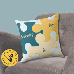 Serenity & Joy Blue & Yellow Puzzle Pieces Throw Pillow